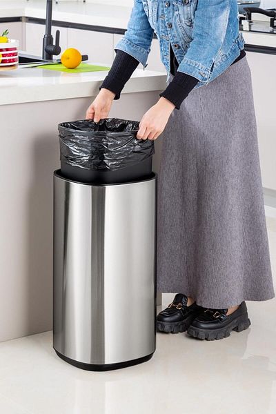 AKC Stainless Steel Trash Can With Open Top Lid & Inner Bucket – Anti-fingerprint Kitchen & Bathroom