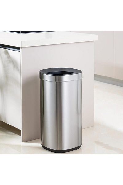 AKC Stainless Steel Trash Can With Open Top Lid & Inner Bucket – Anti-fingerprint Kitchen & Bathroom