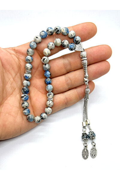 Doğaltaş هدية مسبحة حجر اليشم الأبيض الطبيعي الأزرق - 8 ملم - حجر طبيعي يجلب ...