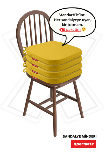 XPERMATE 4-Piece Oval Chair Cushion with Zipper, Washable Water and Oil Repellent 42X42X5 Yellow Standardfit