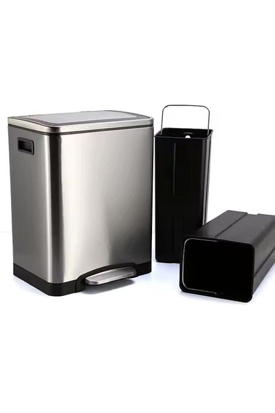 AKC 30l Dual Compartment Stainless Steel Trash Can – 15l X 2 Recycle & Waste Pedal Bin