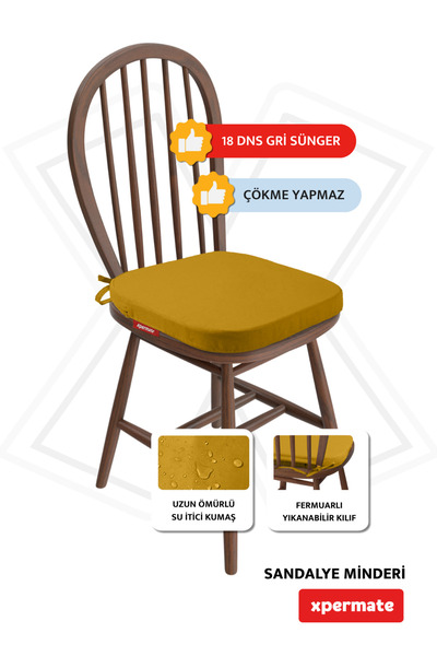 XPERMATE 4-Piece Oval Chair Cushion with Zipper, Washable Water and Oil Repellent 42X42X5 Mustard Standardfit