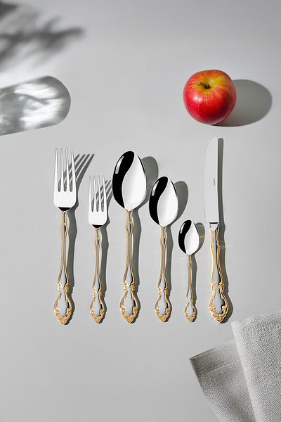 Nehir adriana Gold Satin - 36 Piece Knife and Fork Set for 6 People