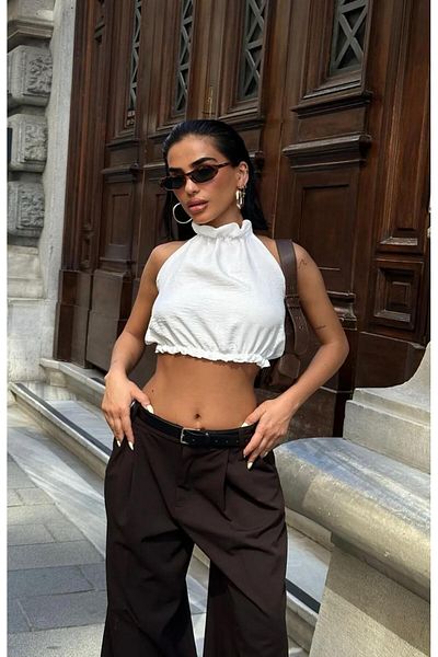 World Fashion Trends Backless Stand Collar Blouse - Crop Wft8037