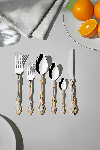 Nehir adriana Gold Satin - 72 Piece knife and Spoon Set for 12 People