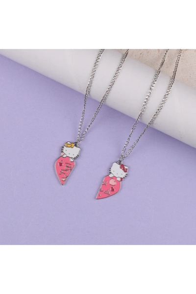 İYİ MODA 2 Adet Hello Kitty Best Friends Kalpli Arkadaşlık Kolyesi İkili Hediyelik Çift Kolye