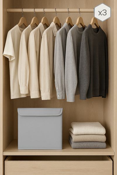 harev home collection 3 Pieces Gray In-Cabinet Laundry Toy Storage Box - 30X30X30 cm