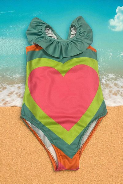 MİLAYS LİFE HOME COLLECTİON MILAYS KIDS Girl's Patterned Heart Swimsuit