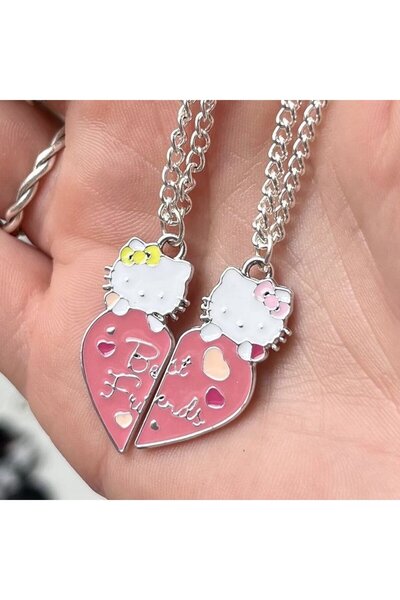İYİ MODA 2 Adet Hello Kitty Best Friends Kalpli Arkadaşlık Kolyesi İkili Hediyelik Çift Kolye