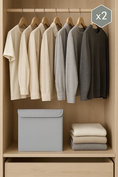 harev home collection 2 Pieces Gray In-Cabinet Laundry Toy Organizer - Folding Storage Box 30X30X30 cm