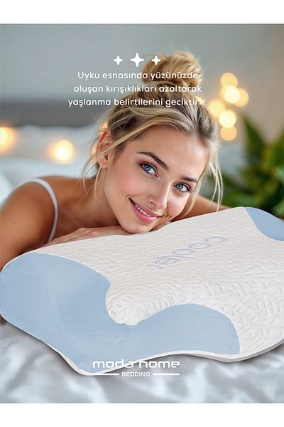 moda home bedding Visco Orthopedic Neck Support Cervical Pillow Beauty Pillow with Cooling Cold Fabric (Blue)