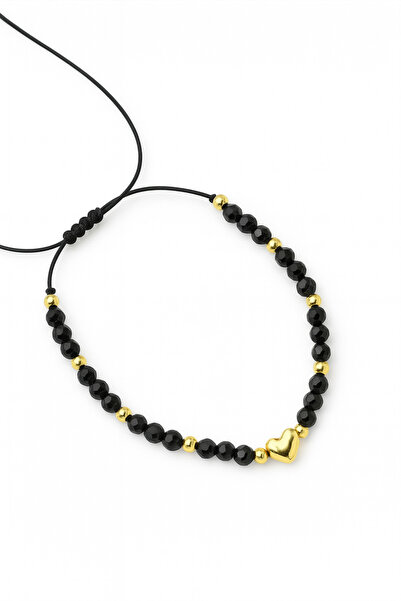 MakeWell Kalp Tasarımlı Beyaz ve Siyah Boncuklu Halhal Ayak Bilekliği