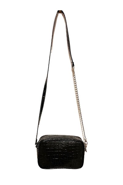 Pinkylola Camera Model Siyah Rugan Kroko Baskılı Suni Deri Zincir Detaylı Askılı /çapraz Çanta