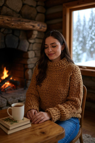 Zuviel Deco Handmade El yapımı örgü Puffy polar chunky kazak