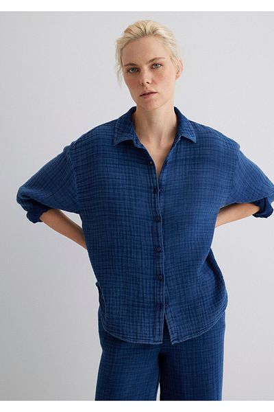Mavi Cămașă indigo texturată, cu o formă lejeră/cu o formă relaxată 1211148-18790