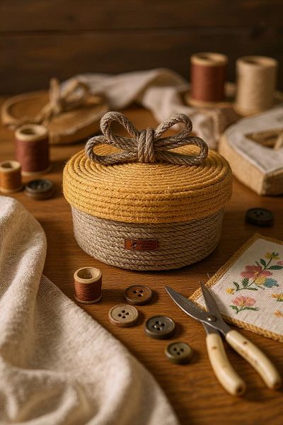 Zuviel Deco Handmade 20X10 Wicker Basket - Handmade, Bow Lid, Multi-Purpose and Organizer