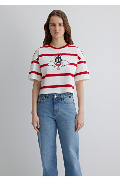 Mavi Sylvester Printed Red T-Shirt Crop / Short Cut 1613350 -85422