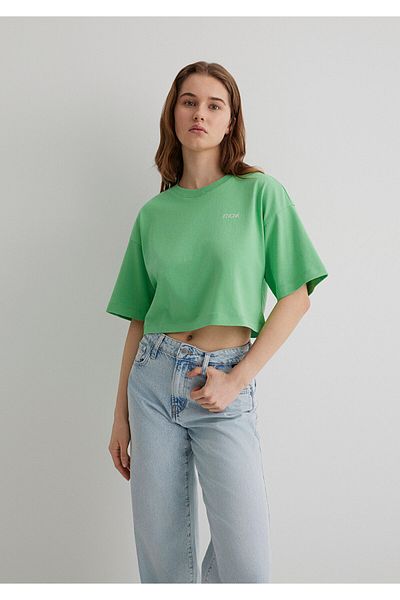 Mavi Logo Printed Green Crop T-Shirt Crop / Short Cut 1613070 -71759