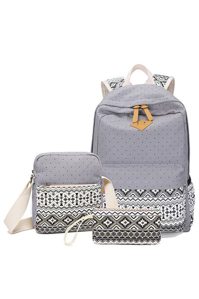 Generic Fashion Simple Girl Student School Bag Three-piece Set Casual Canvas Backpack Lunch Bag
