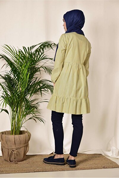 Alvina Square Patterned Neck Lace Balloon Sleeve Tunic 4982