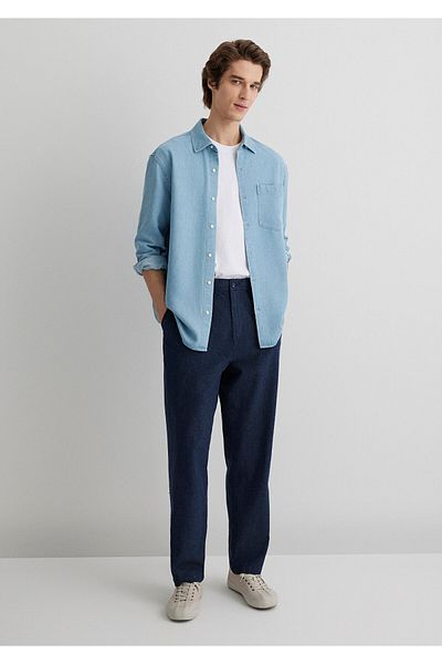 Mavi Linen Blended Navy Blue Trousers 0010293 -70757