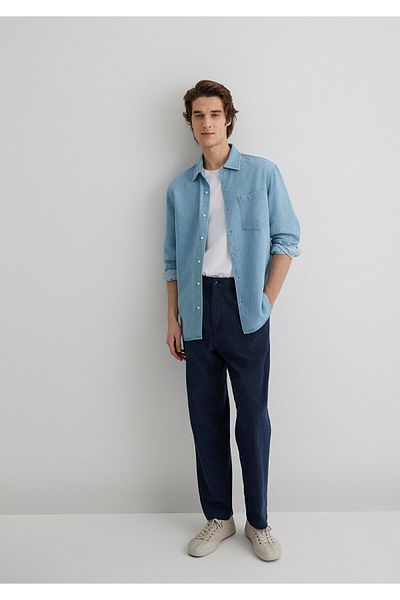 Mavi Linen Blended Navy Blue Trousers 0010293 -70757