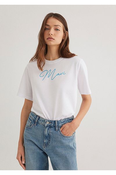 Mavi Λευκό μπλουζάκι με λογότυπο κανονική εφαρμογή / Regular Fit1612419-620