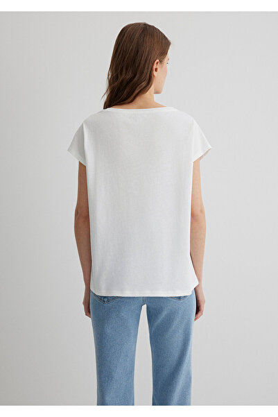 Mavi Λευκό T-Shirt με λεπτομέρεια από δαντέλα κανονική εφαρμογή 1612305 -70057