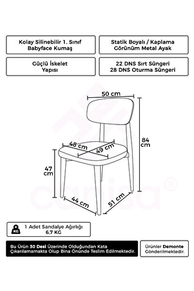 Canisa Laos Serisi 4 Adet Antrasit Mutfak Sandalyesi Ahşap Kaplama 1. Sınıf Babyface Kumaş