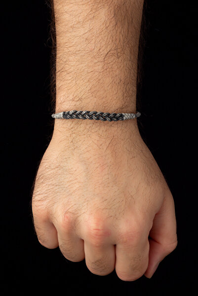 OTTOTESBİH Sertifikalı Oksitli Gümüş Kazaziye Örgü Bileklik 8Gr