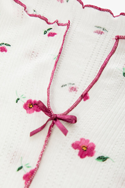 koza iç giyim Kadın Çiçek Desenli Fiyonklu Kaşkorse Kısa Kollu Şort Takım