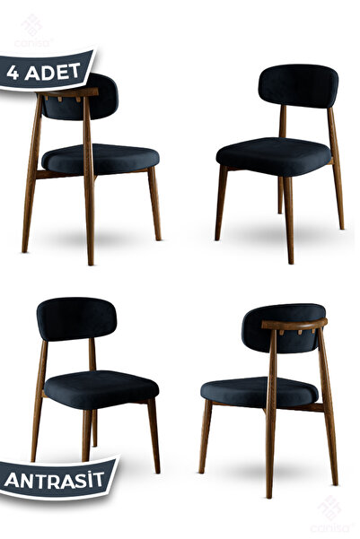 Canisa Laos Serisi 4 Adet Antrasit Mutfak Sandalyesi Ahşap Kaplama 1. Sınıf Babyface Kumaş