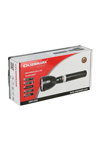 Olsenmark Rechargeable Led Flashlight – Cree-xpe Torch 2000mah Battery 2000m Range For Outdoor Use