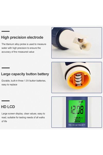 JUANJUAN With Backlight 5 In 1 Digital Ph Tds Ec Meter Salinity Temperature Tester Conductivity Water Filter
