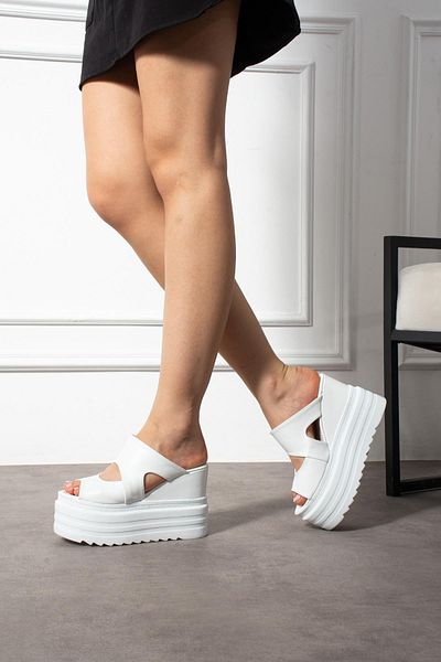 Modanizm Greyze White - Wedge Heeled Slippers