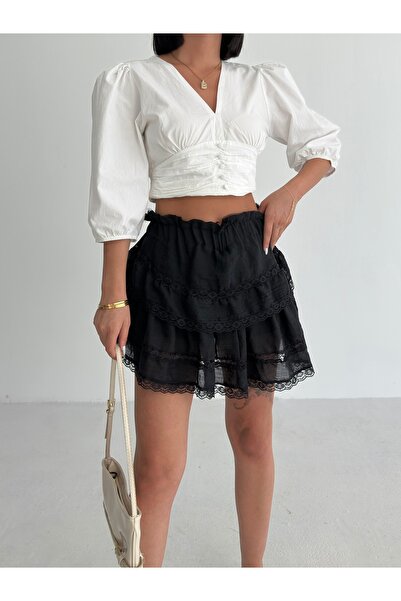 alenmoda Fusta mini cu volane și căptușeală pentru femei, special concepută