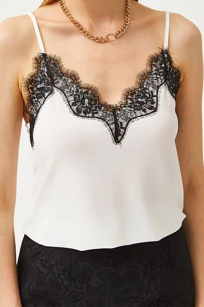 Mogi Butik Women's Lace Detailed Strap Satin Blouse 3031