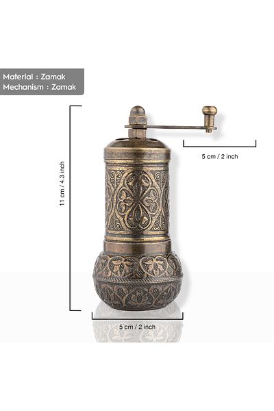 Glios Antique Zamak Black Pepper Hand Mill Grinder 11 cm