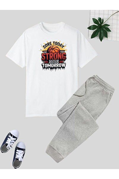 armicem Dečački set - Strong Tomorrow Štampano Osnovni T-shirt i Sa rebrastim...
