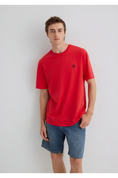 Mavi Rotes T-Shirt mit aufgesticktem Seal-Logo, lockere Passform, 067074-70471