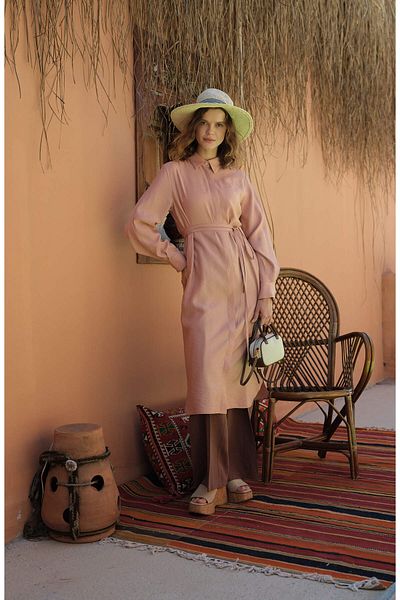 Fatma Atasoy Maxi Soft Pink Tunic with Cape