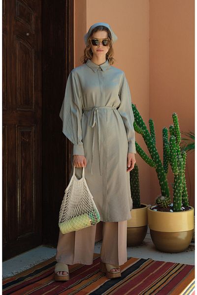 Fatma Atasoy Maxi Mint Tunic with Cape