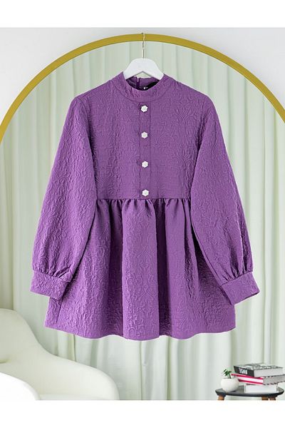 Modamorfo Tunic with stone button detail on the front and zipper on the back - purple