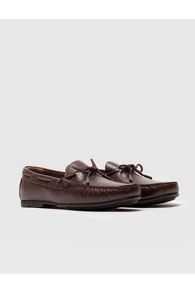 Cabani Genuine Leather Brown Lace-Up Men's Loafer Shoes