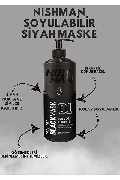 NISHMAN 200 Ml Peel-Off Black Mask - Anti-Blemish and Acne