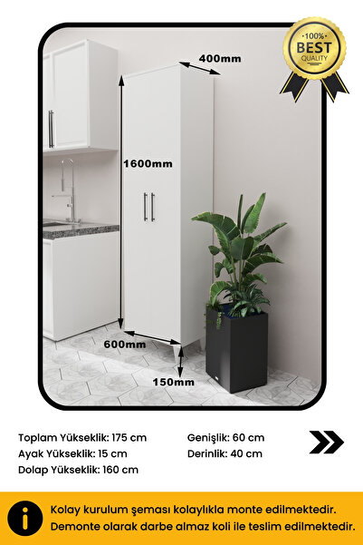 B3 Concept 2 Kapaklı 5 Raflı Kaliteli Çok Amaçlı Dolap - Kolay Kurulum - Mutfak Balkon Banyo Erzak Kiler Dolabı