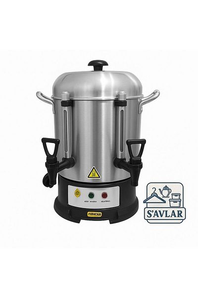 SAVLAR 120 Cup Tea Vending Machine - Stainless Steel, Double Faucet, Industrial Samovar