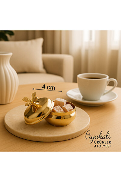 Fiyakalı Ürünler Atölyesi 6'lı Gold Kelebekli Tombik Lokumluk, Çay Ve Kahve Y...