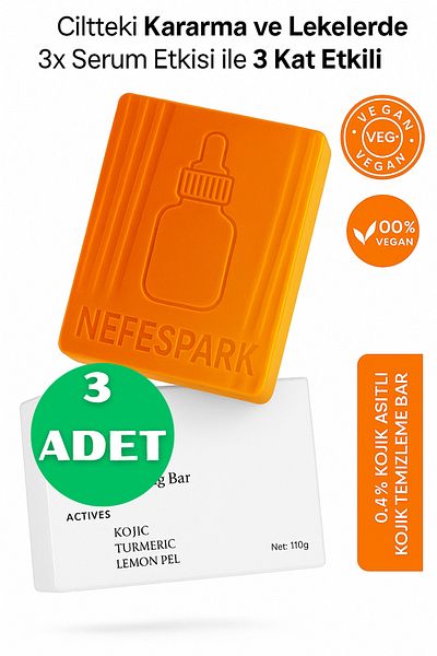 Nefespark 3 Pieces Kanza Kojic Acid Soap, Anti-Blemish Kojic Skin Care Soap with Turmeric and Kocid Acid