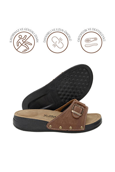 XJIM Women's Tan Orthopedic Slippers Hallux Heel Spur Bone Protrusion Supported Comfortable Daily Summer